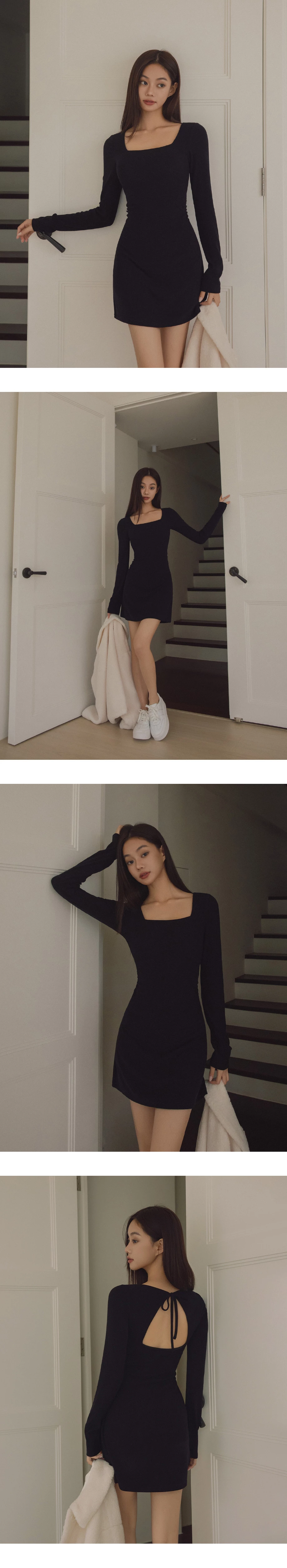 Elegant Fit Ribbed Square Neck Open Back Padded Mini Dress Elegant Fit Ribbed Square Neck Open Back Padded Mini Dress