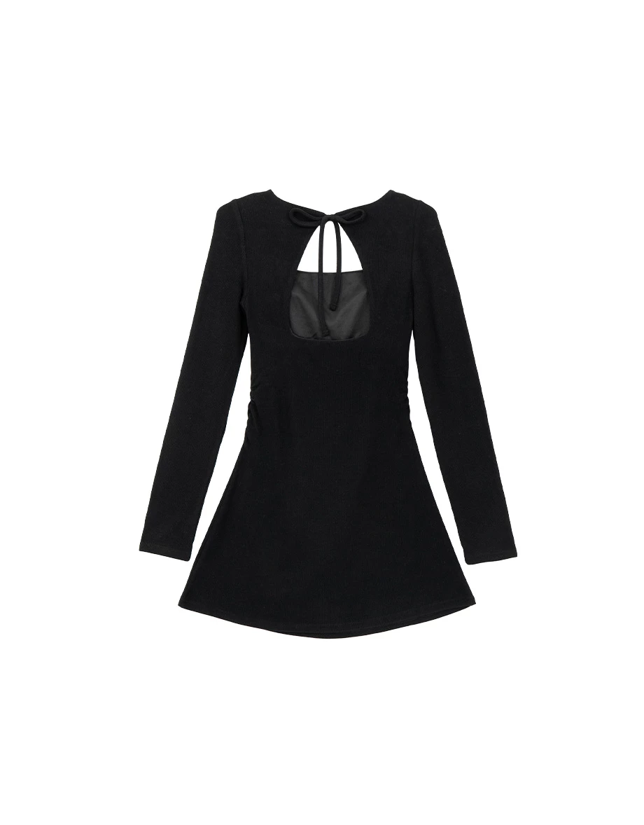 Elegant Fit Ribbed Square Neck Open Back Padded Mini Dress Elegant Fit Ribbed Square Neck Open Back Padded Mini Dress