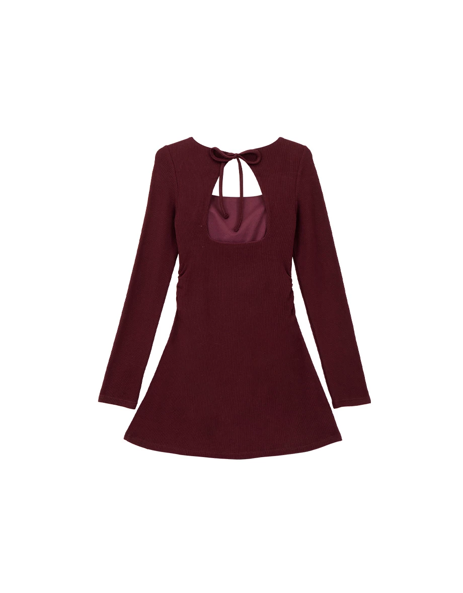 Elegant Fit Ribbed Square Neck Open Back Padded Mini Dress