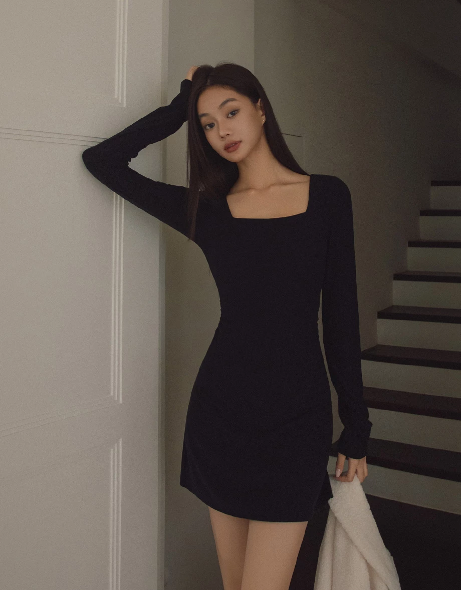 Elegant Fit Ribbed Square Neck Open Back Padded Mini Dress Elegant Fit Ribbed Square Neck Open Back Padded Mini Dress