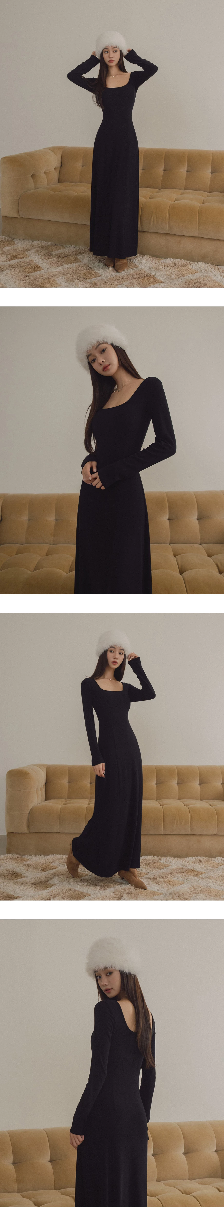 Elegant Fit Ribbed Square Neck Long Sleeve Padded Maxi Dress Elegant Fit Ribbed Square Neck Long Sleeve Padded Maxi Dress
