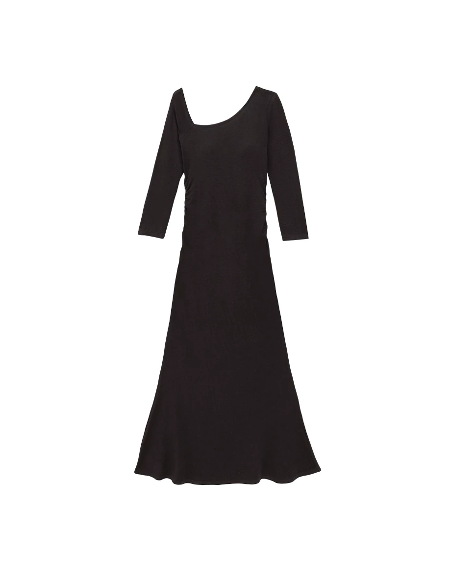 Asymmetric One Shoulder Long Sleeve Side Ruched Padded Maxi Dress Asymmetric One Shoulder Long Sleeve Side Ruched Padded Maxi Dress