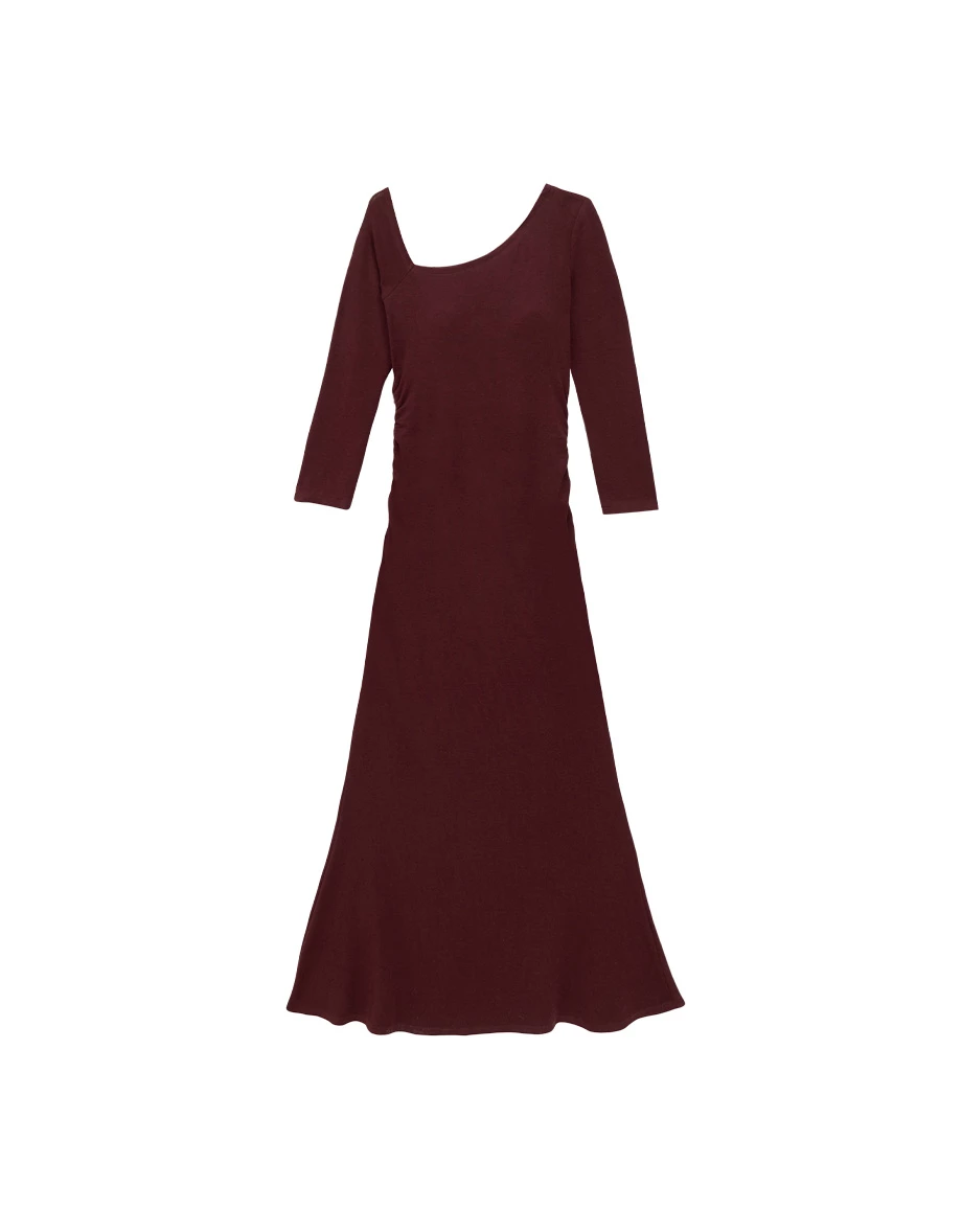 Asymmetric One Shoulder Long Sleeve Side Ruched Padded Maxi Dress