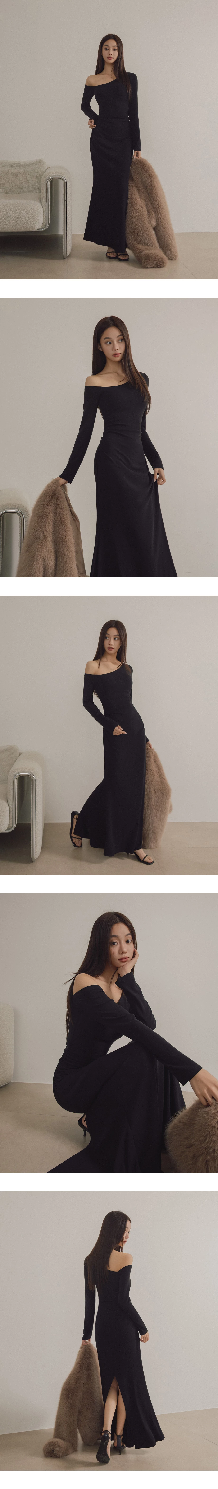 Asymmetric One Shoulder Long Sleeve Side Ruched Padded Maxi Dress Asymmetric One Shoulder Long Sleeve Side Ruched Padded Maxi Dress