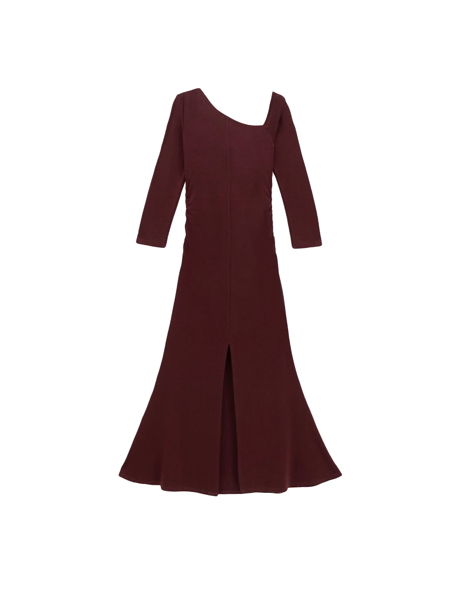 Asymmetric One Shoulder Long Sleeve Side Ruched Padded Maxi Dress Asymmetric One Shoulder Long Sleeve Side Ruched Padded Maxi Dress