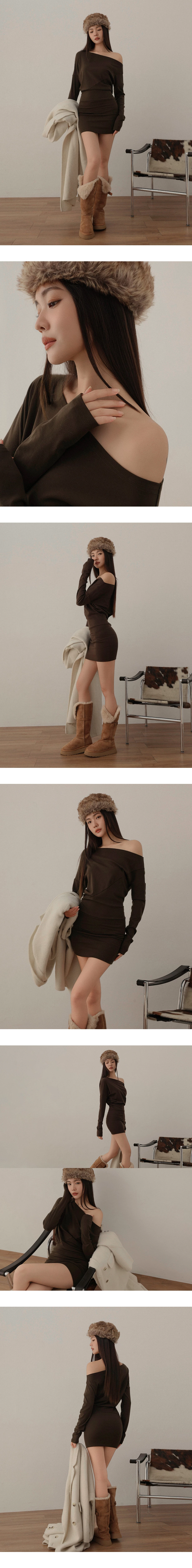 Asymmetric Neck Ruched Low Waist Mini Dress