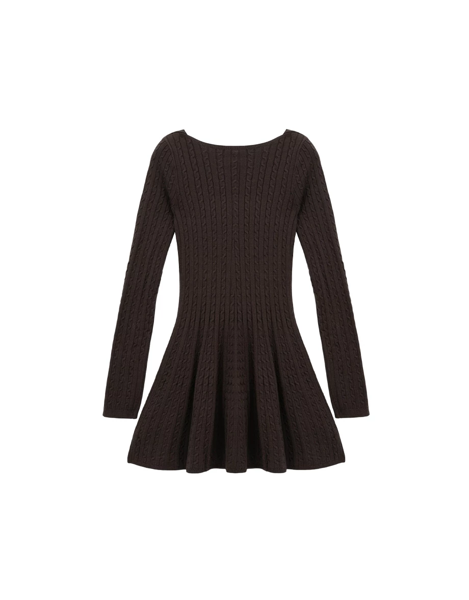 Square Neck Cable Knit Flared Hem Mini Dress