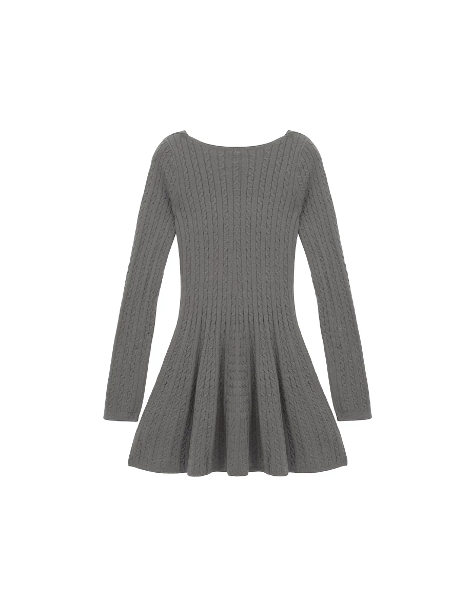 Square Neck Cable Knit Flared Hem Mini Dress