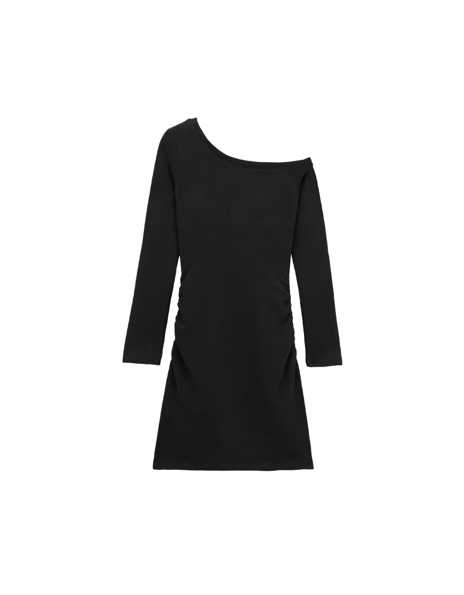One Shoulder Fleece Lined Ruched Bodycon Padded Mini Dress