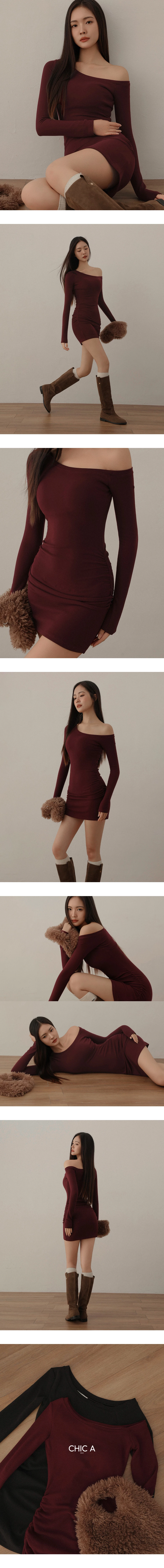 One Shoulder Fleece Lined Ruched Bodycon Padded Mini Dress One Shoulder Fleece Lined Ruched Bodycon Padded Mini Dress