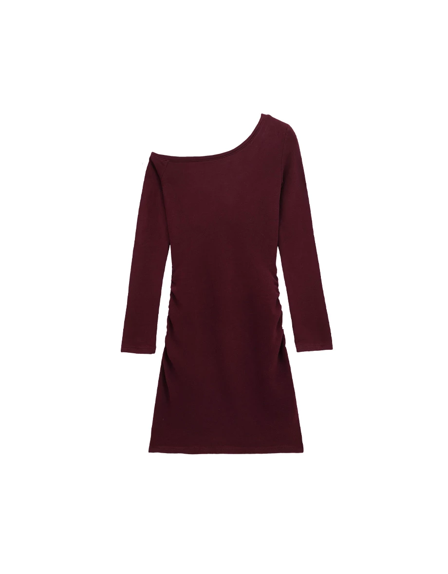 One Shoulder Fleece Lined Ruched Bodycon Padded Mini Dress One Shoulder Fleece Lined Ruched Bodycon Padded Mini Dress