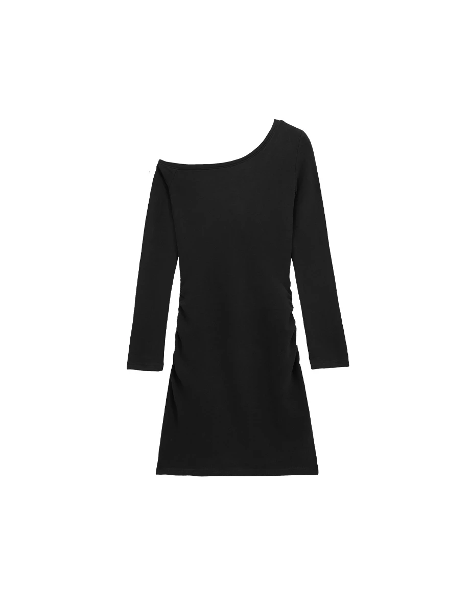One Shoulder Fleece Lined Ruched Bodycon Padded Mini Dress One Shoulder Fleece Lined Ruched Bodycon Padded Mini Dress