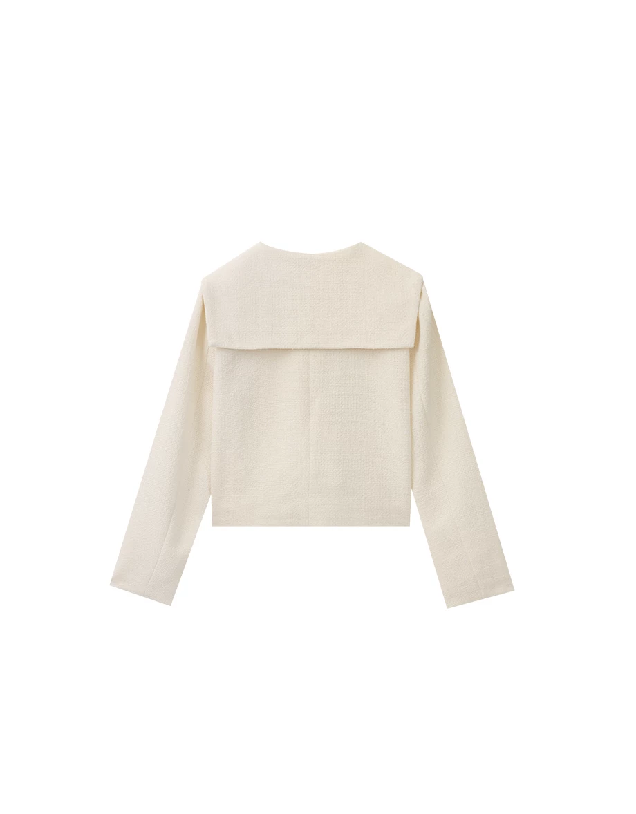 Tweed Textured Collar Short Jacket with Pearl Buttons