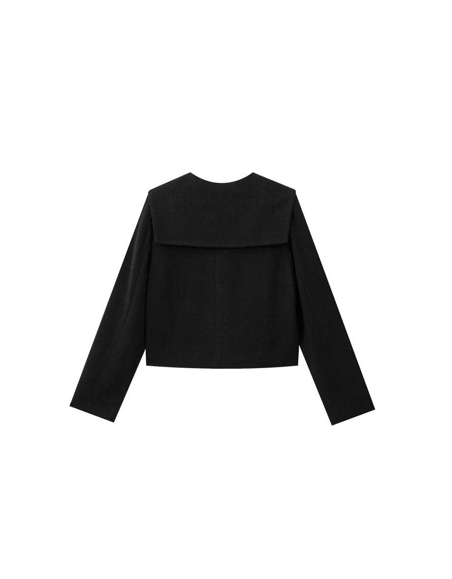 Tweed Textured Collar Short Jacket with Pearl Buttons