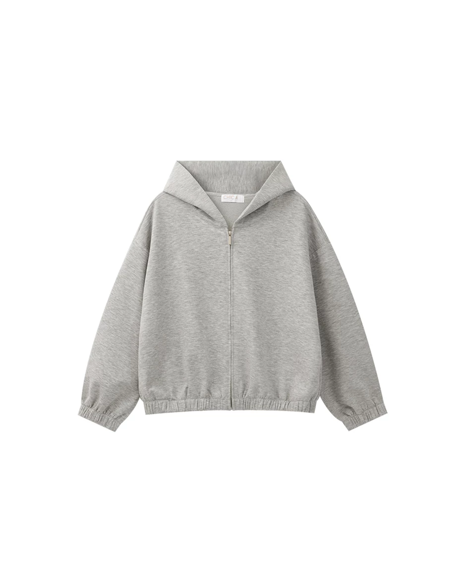 Soft Stretch Cotton Oversized Elastic Hem Zip Up Hoodie Jacket
