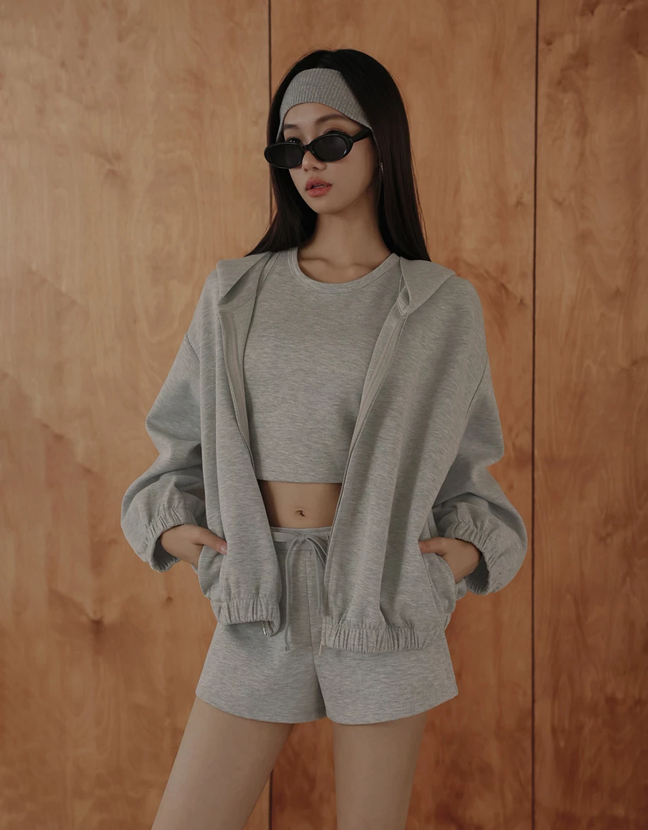 Soft Stretch Cotton Oversized Elastic Hem Zip Up Hoodie Jacket