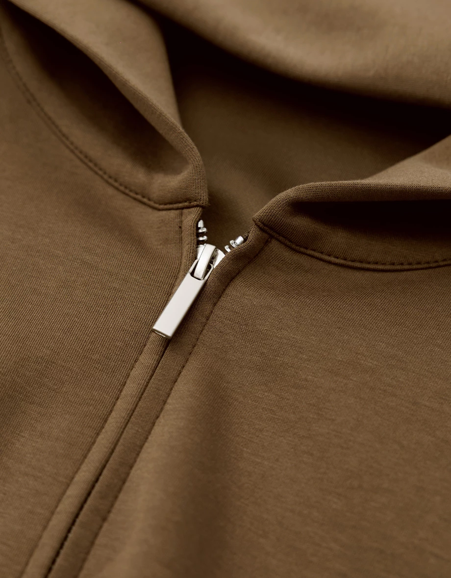 Soft Stretch Cotton Oversized Elastic Hem Zip Up Hoodie Jacket