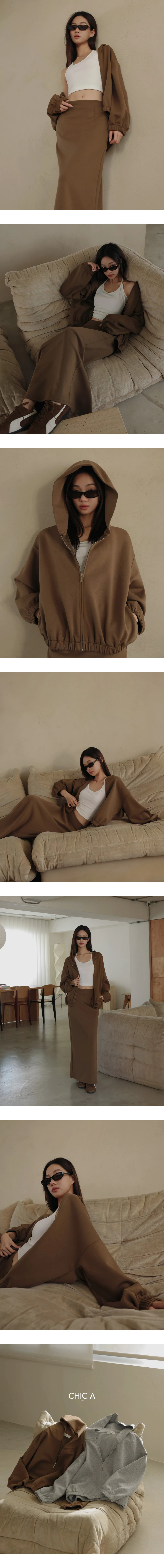 Soft Stretch Cotton Oversized Elastic Hem Zip Up Hoodie Jacket