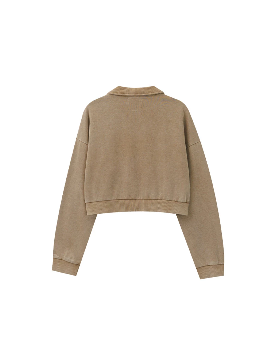 Soft Cotton Blend Stand Collar Zip Up Crop Jacket