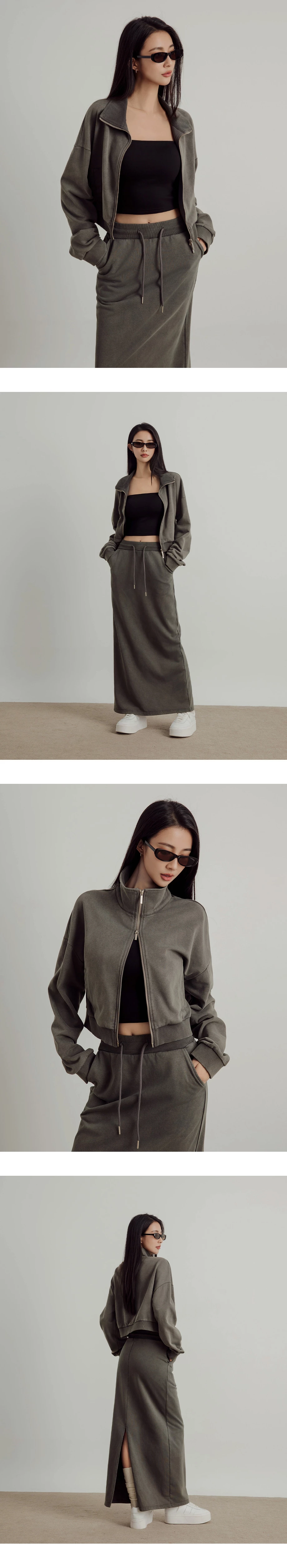 Soft Cotton Blend Stand Collar Zip Up Crop Jacket