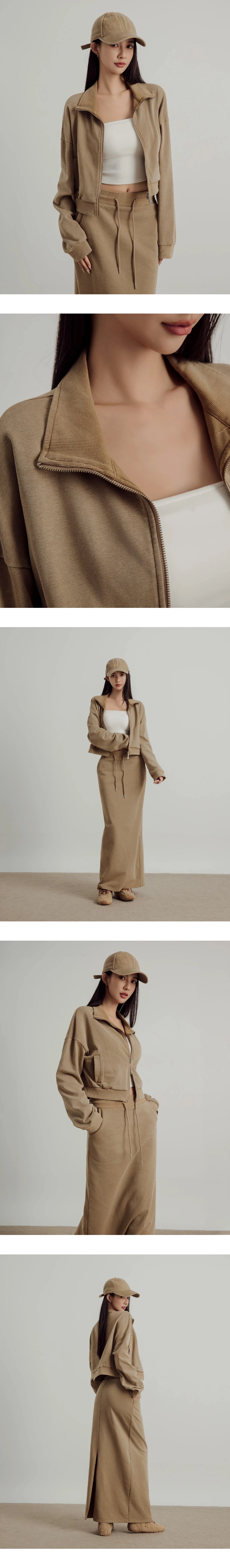 Soft Cotton Blend Stand Collar Zip Up Crop Jacket