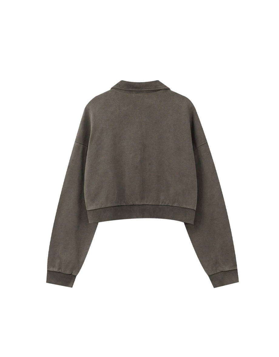 Soft Cotton Blend Stand Collar Zip Up Crop Jacket