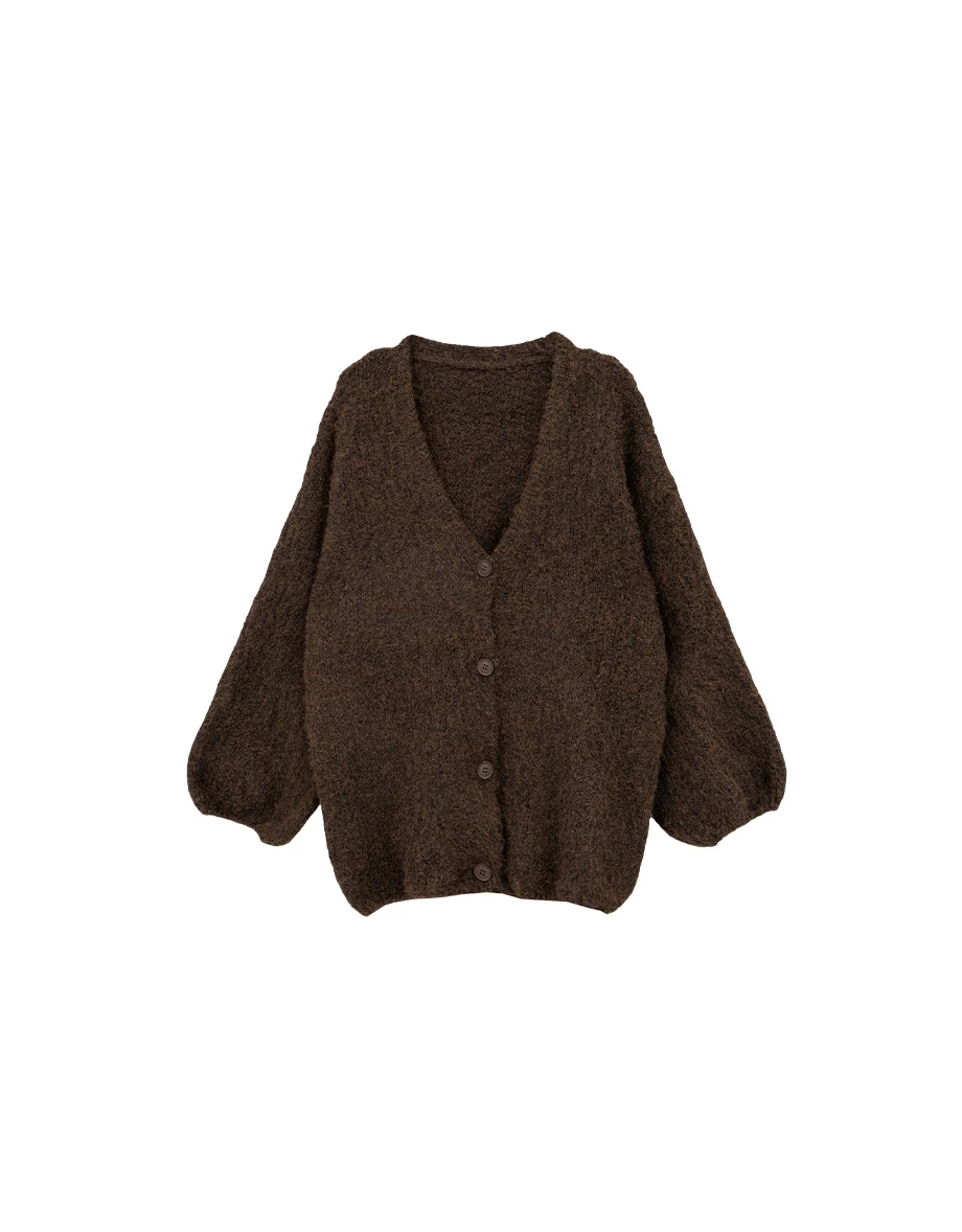 Soft Fuzzy V Neck Button Front Oversized Cardigan