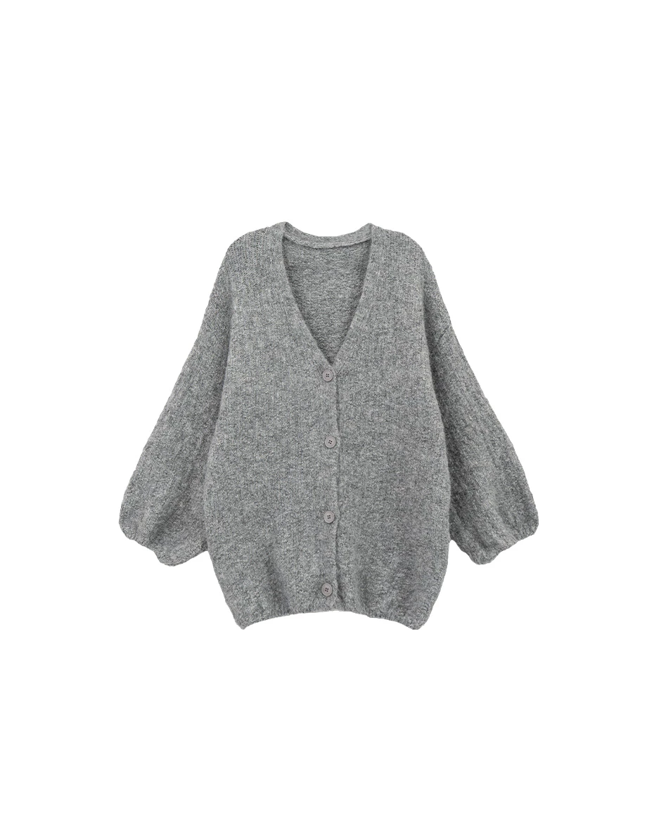 Soft Fuzzy V Neck Button Front Oversized Cardigan