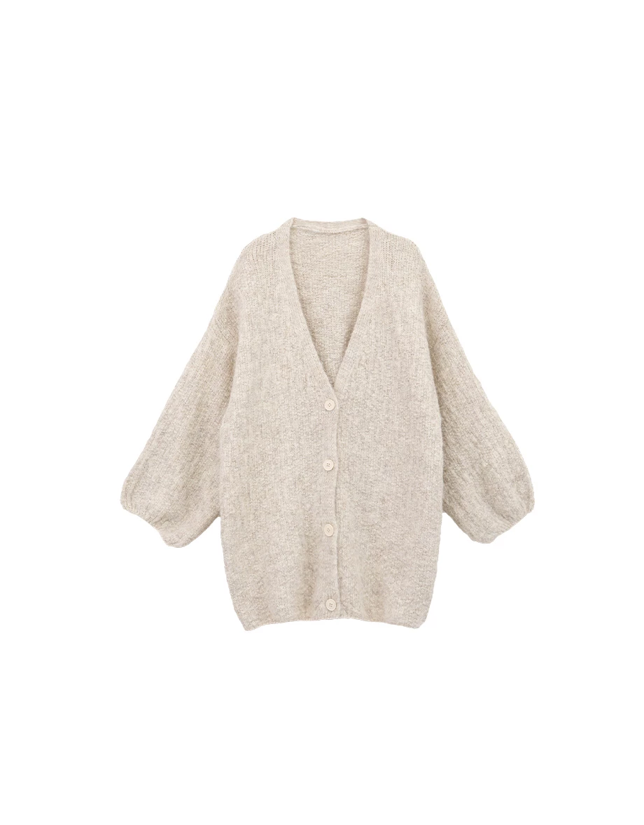 Soft Fuzzy V Neck Button Front Oversized Cardigan