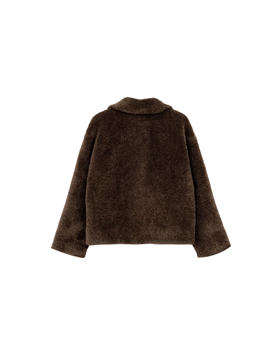 Fuzzy Faux Fur Button Front Collared Jacket