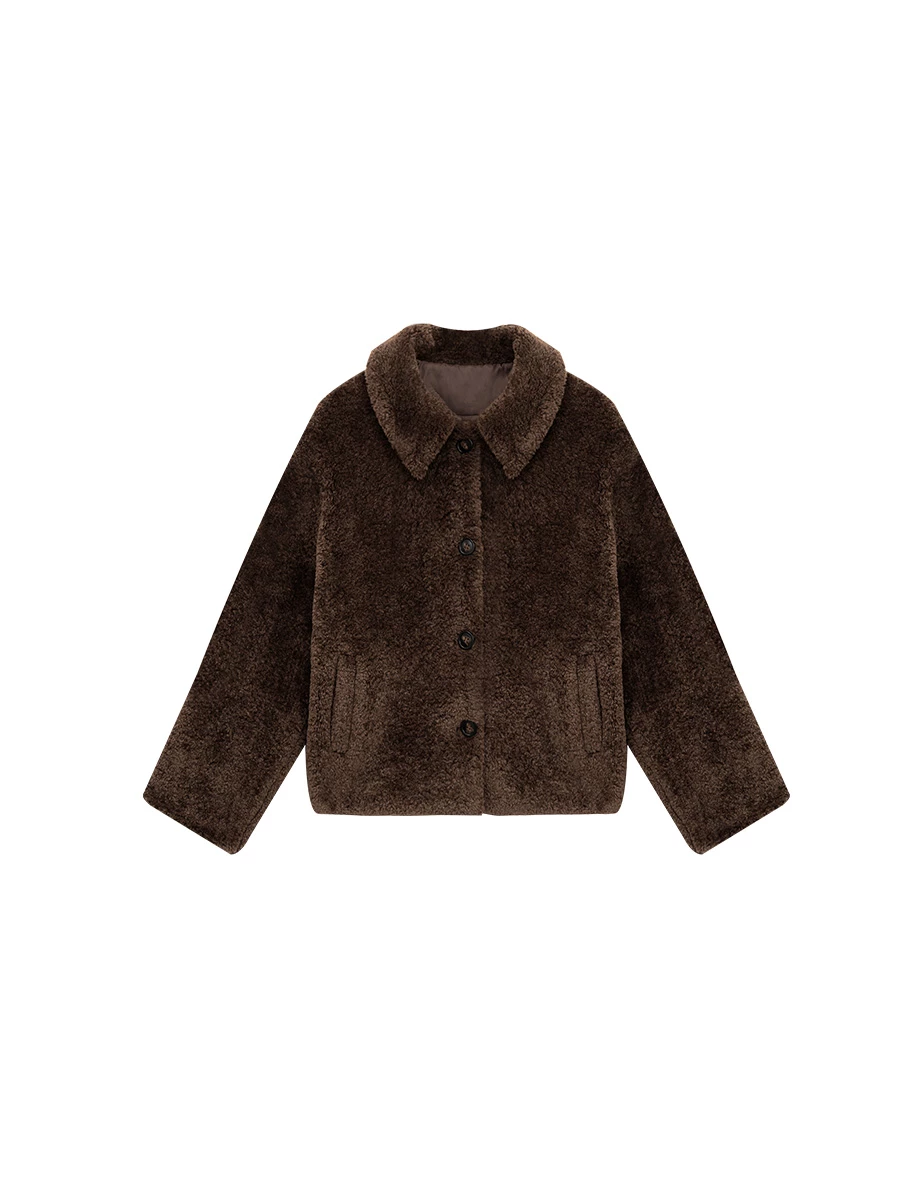 Fuzzy Faux Fur Button Front Collared Jacket