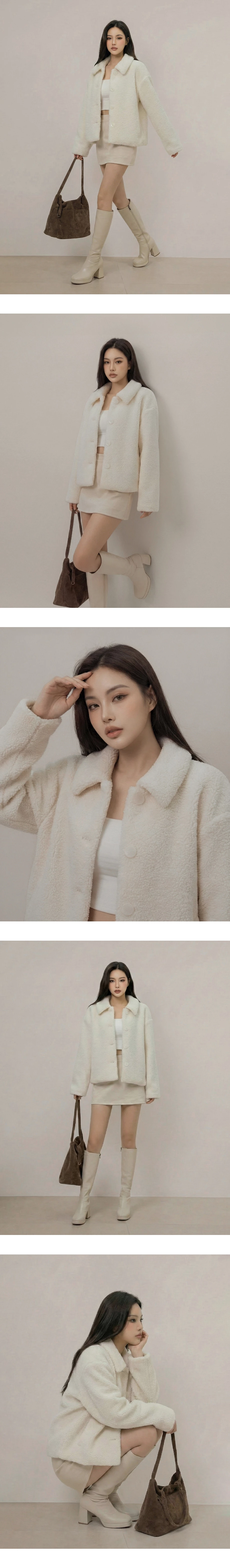 Fuzzy Faux Fur Button Front Collared Jacket