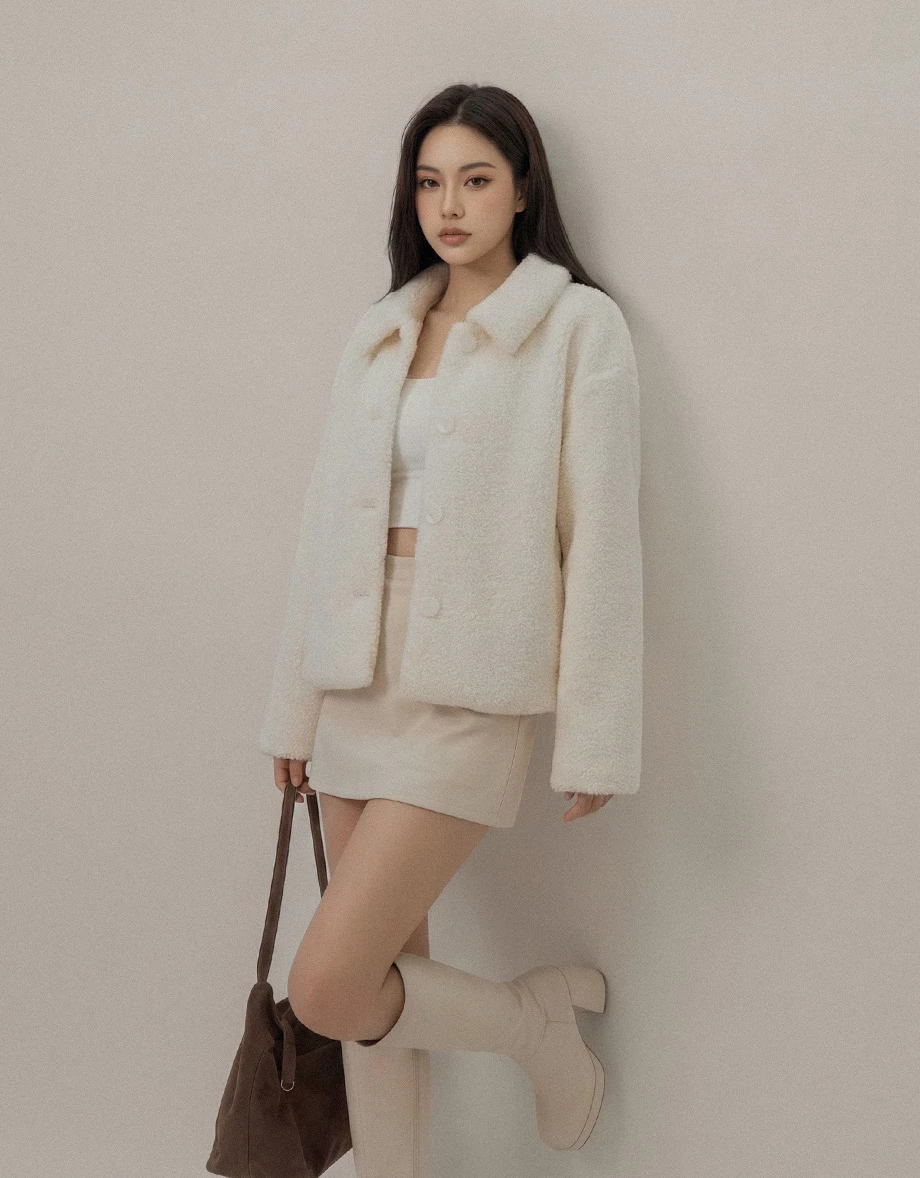 Fuzzy Faux Fur Button Front Collared Jacket