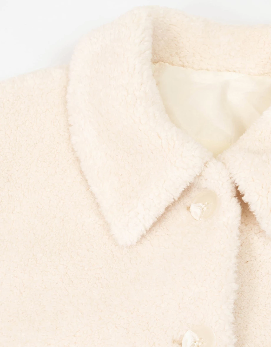 Fuzzy Faux Fur Button Front Collared Jacket