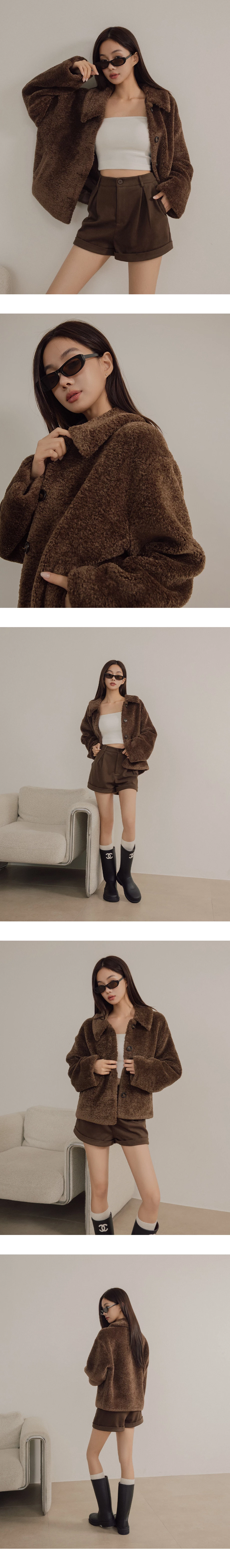 Fuzzy Faux Fur Button Front Collared Jacket