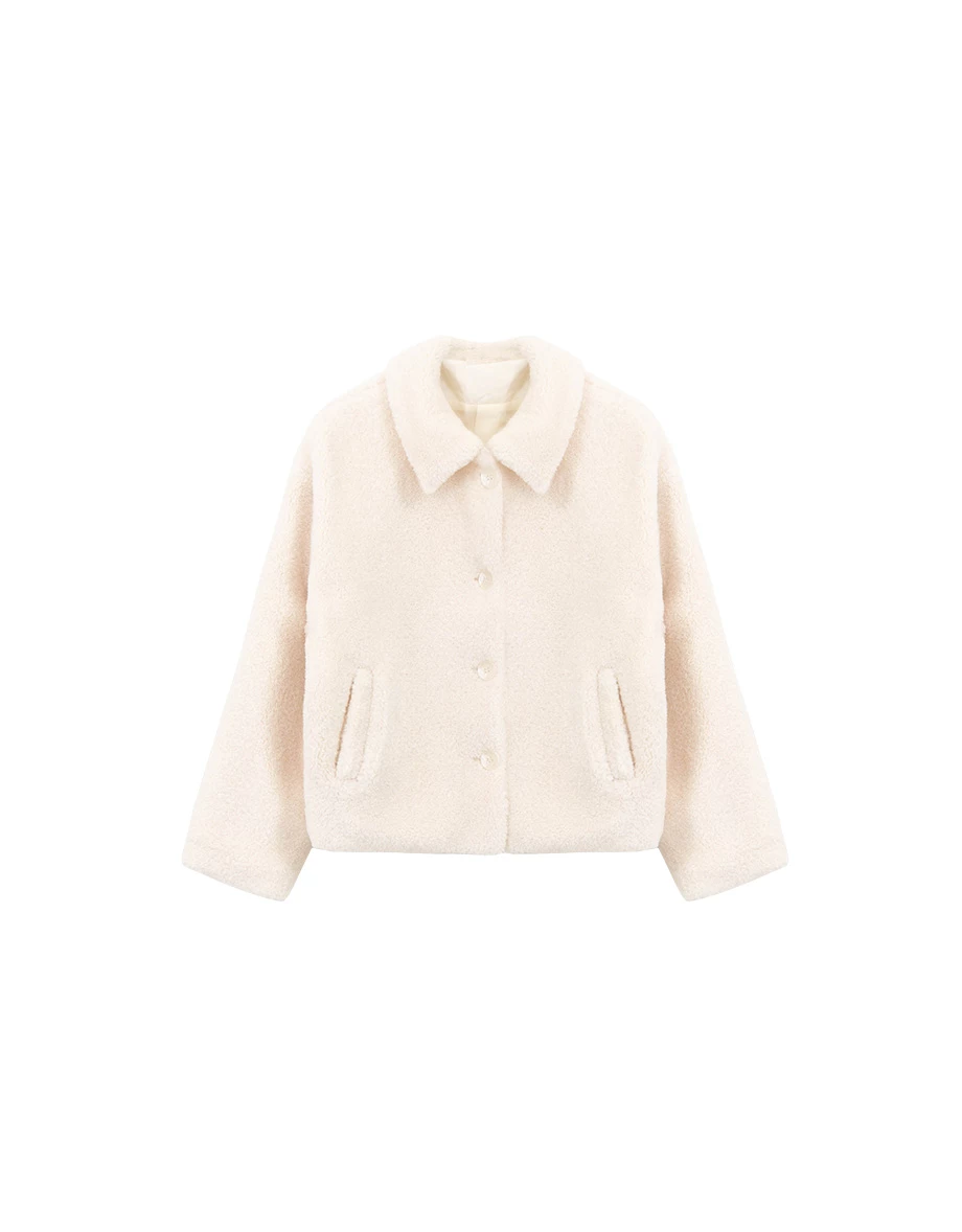 Fuzzy Faux Fur Button Front Collared Jacket