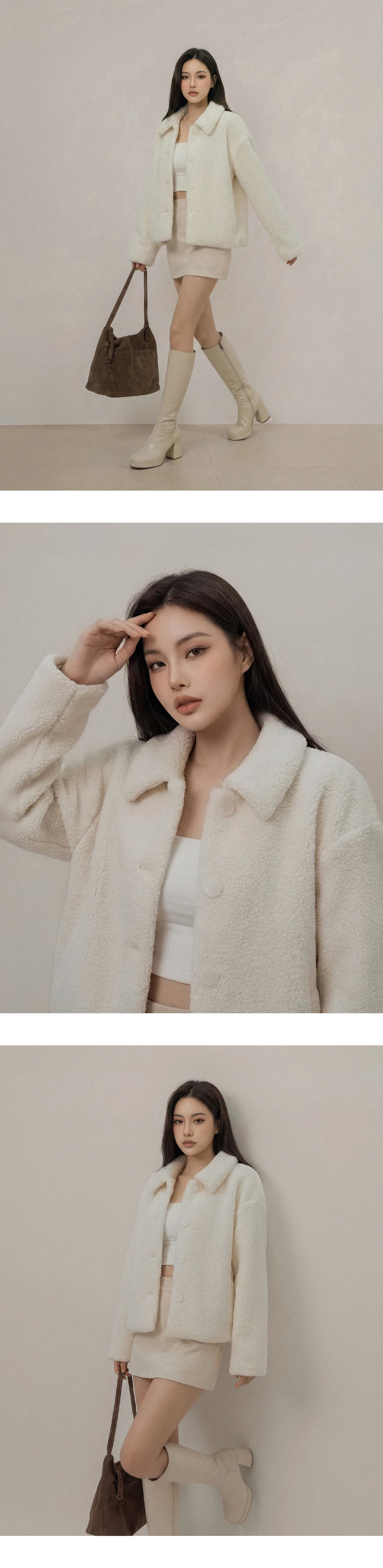 Fuzzy Faux Fur Button Front Collared Jacket