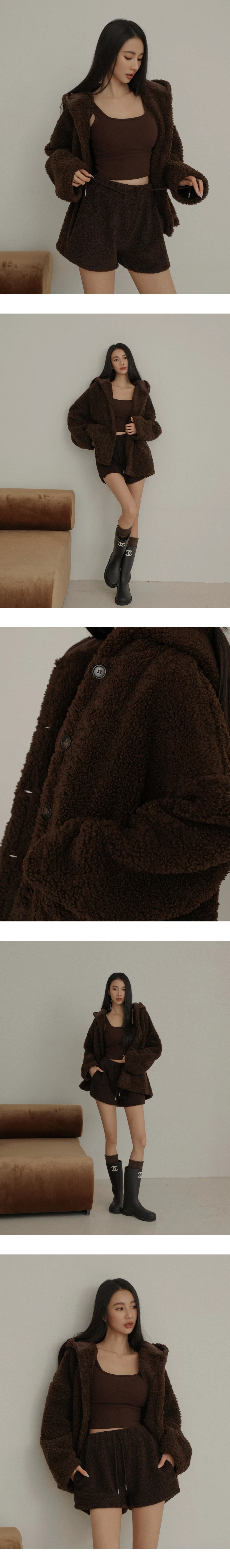 Fluffy Faux Fur Hooded Button Up Jacket Fluffy Faux Fur Hooded Button Up Jacket