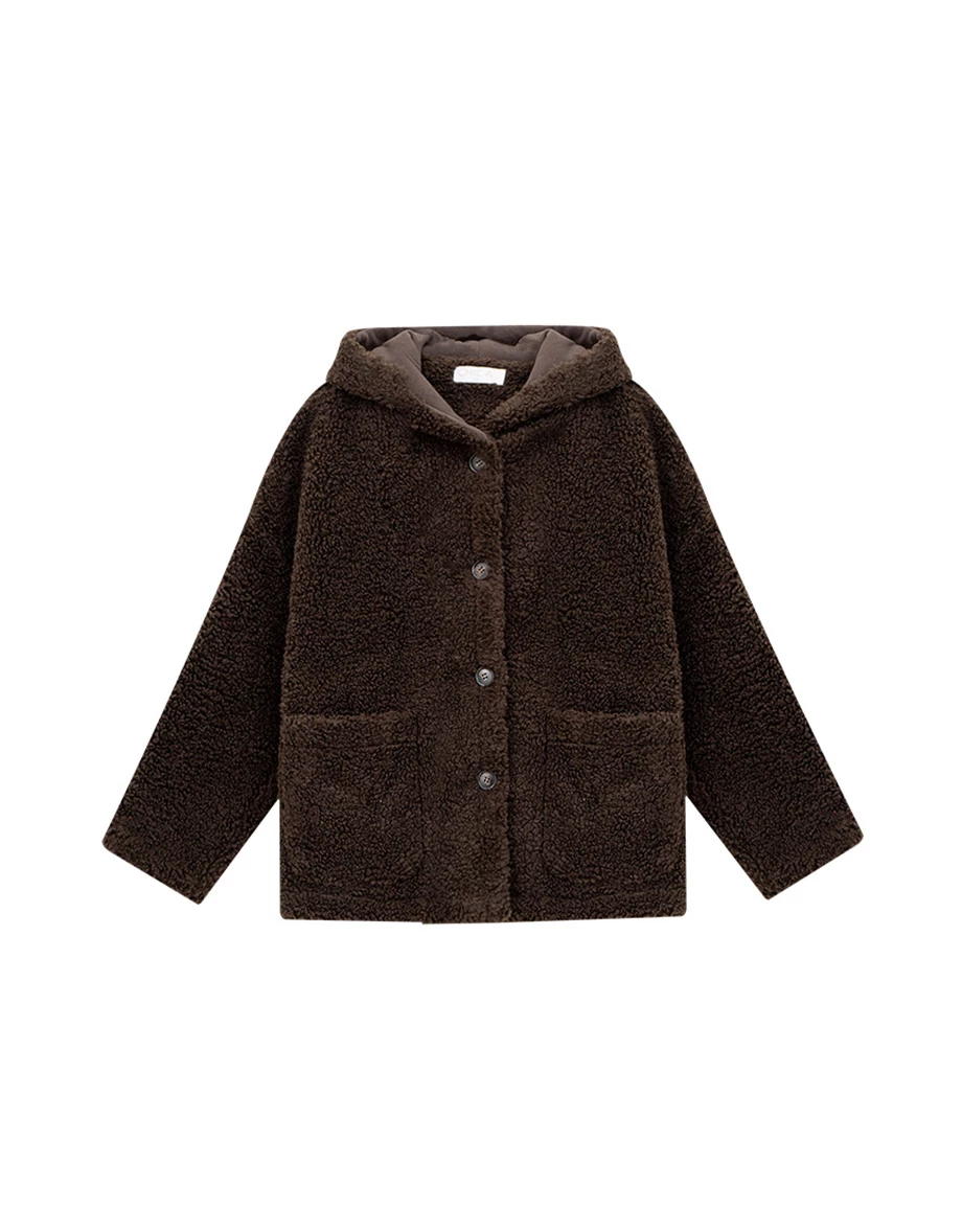 Fluffy Faux Fur Hooded Button Up Jacket