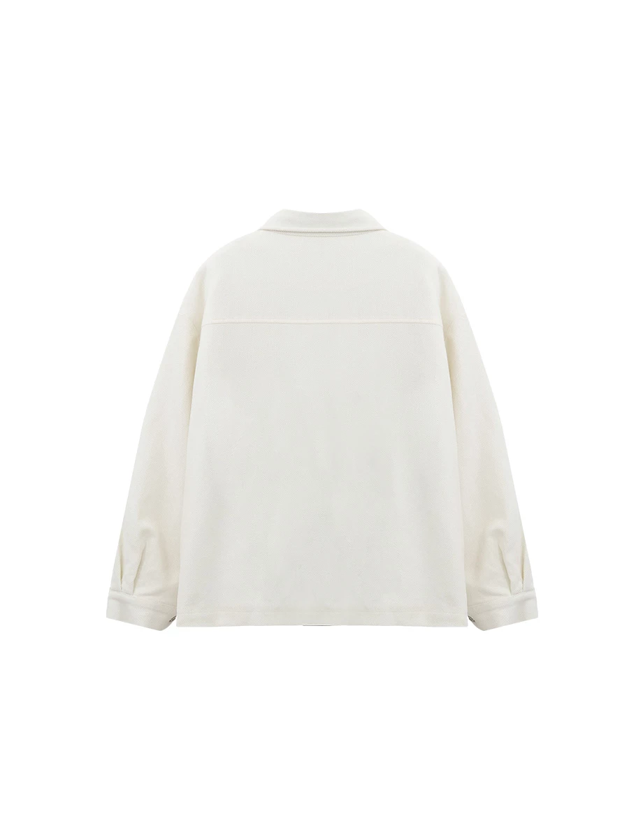 Oversized Collared Button Up Shirt Jacket with Front Flap Pockets