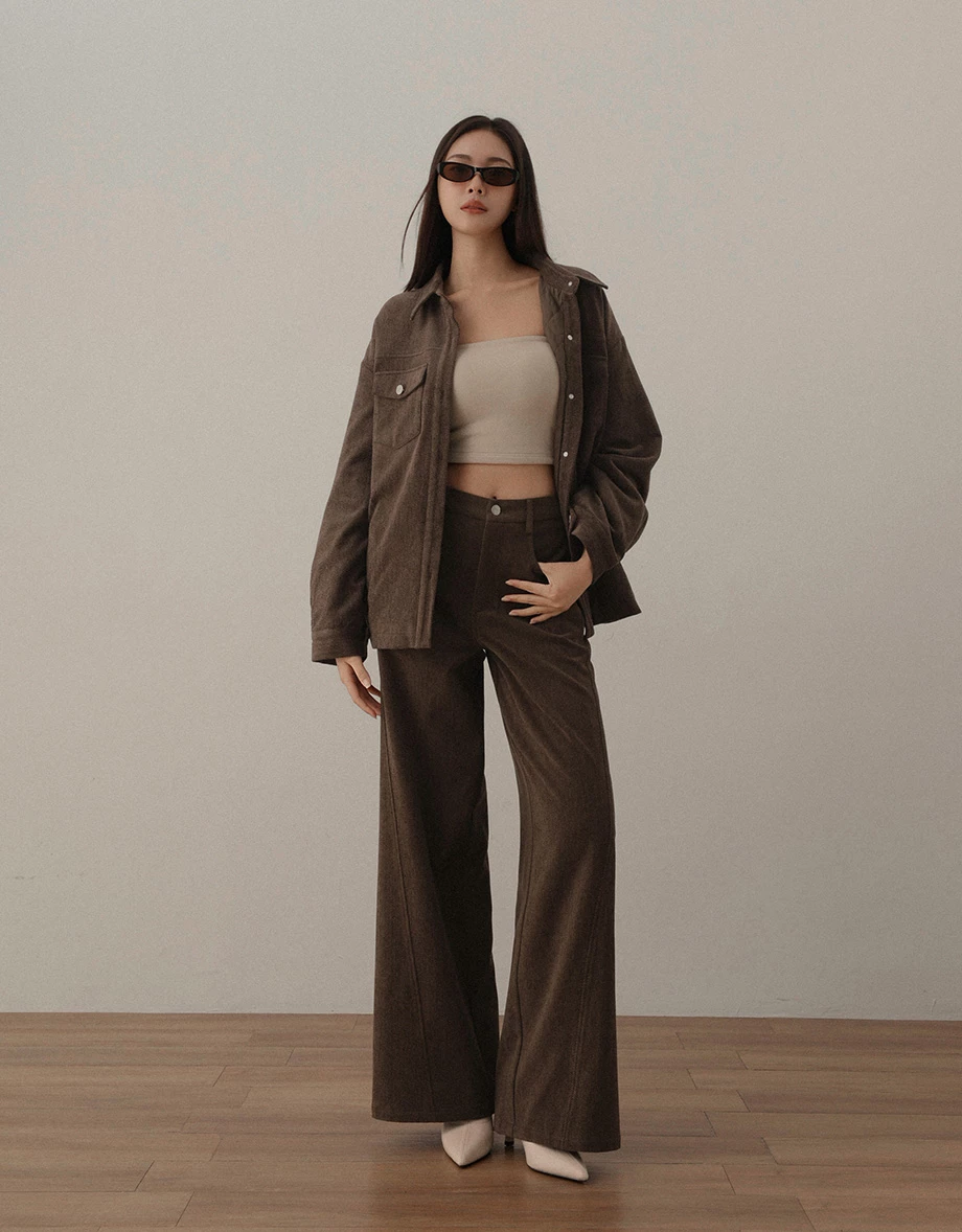 Oversized Collared Button Up Shirt Jacket with Front Flap Pockets