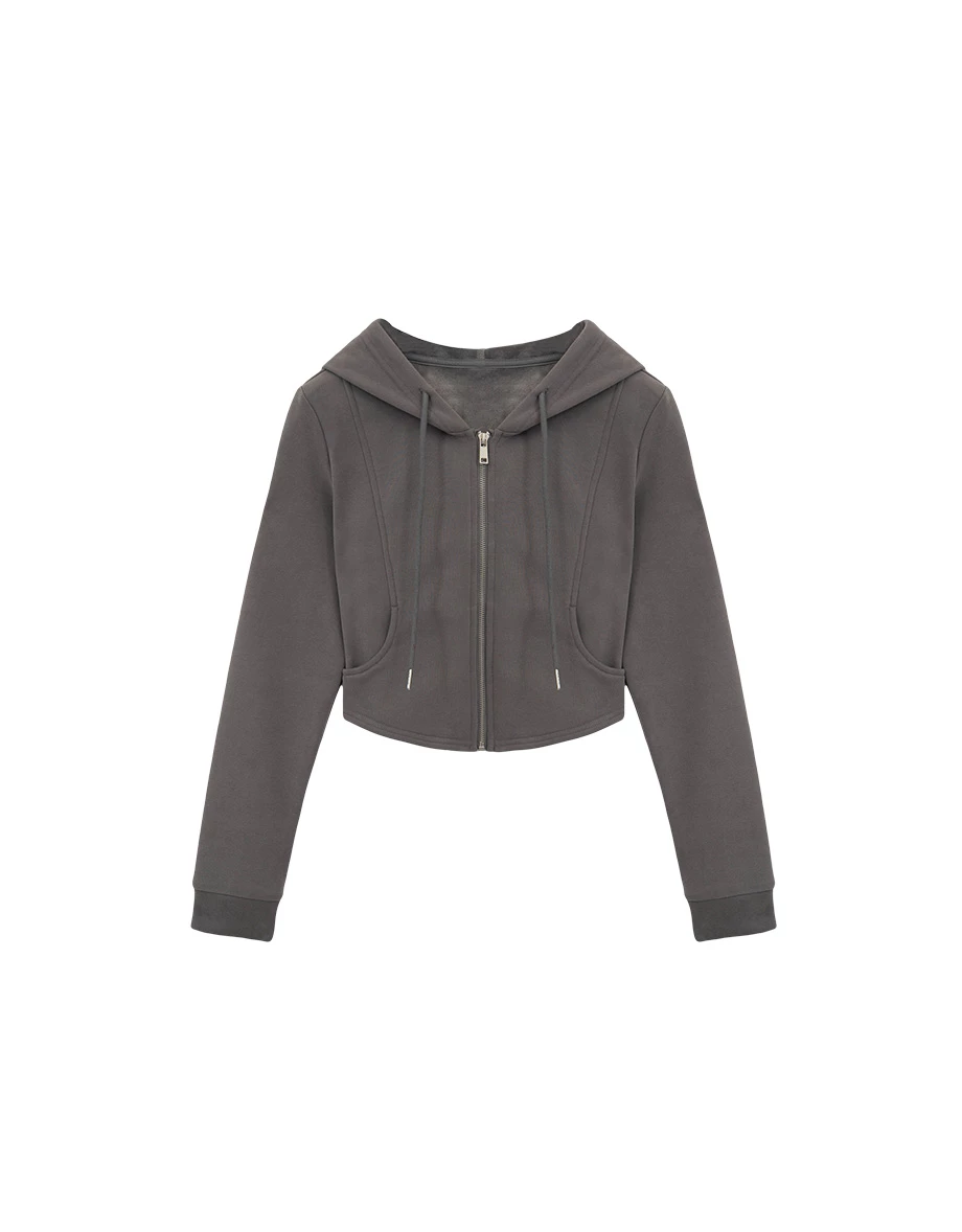 Casual Zip front Cropped Hooded Jacket Casual Zip front Cropped Hooded Jacket