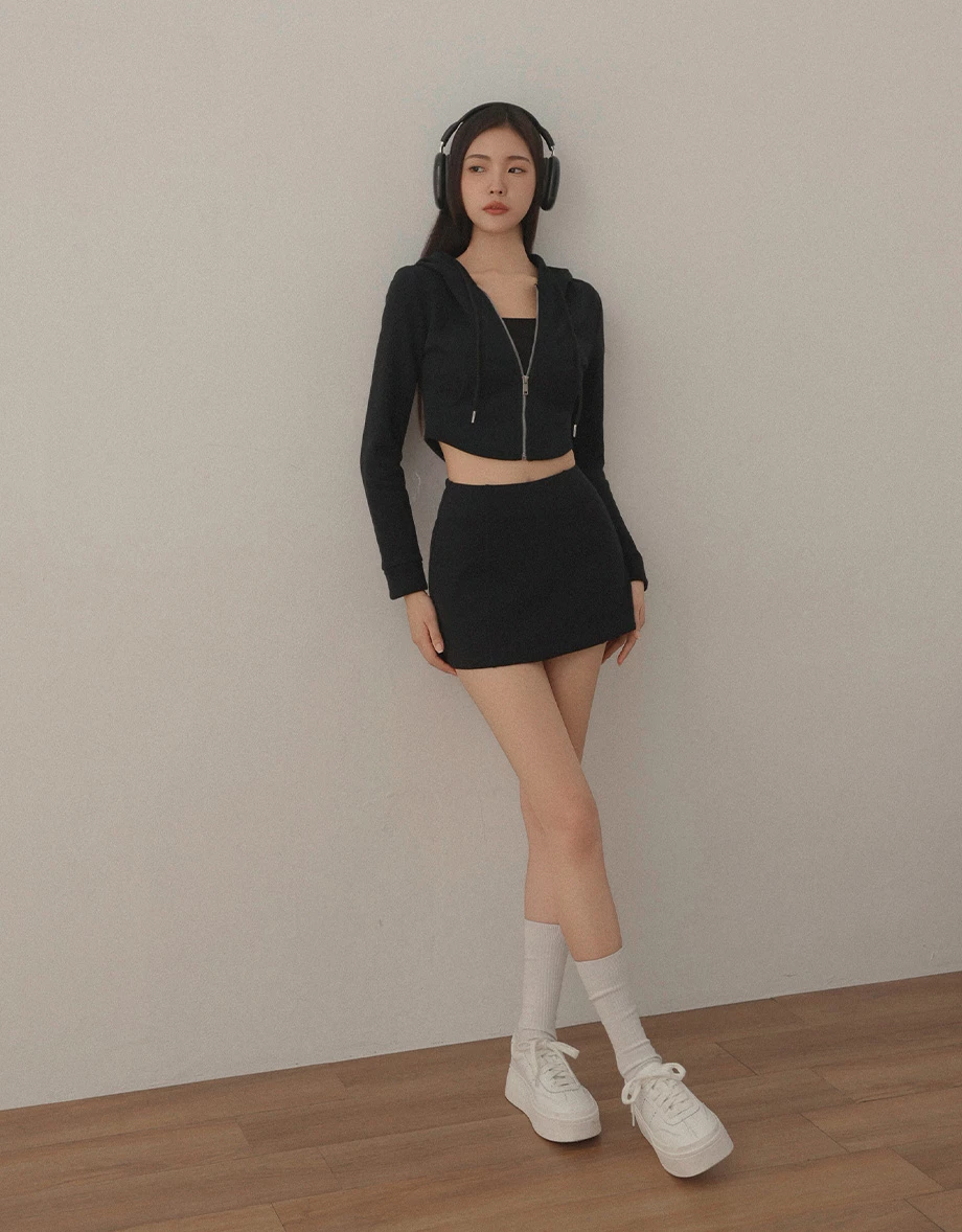 Casual Zip front Cropped Hooded Jacket Casual Zip front Cropped Hooded Jacket