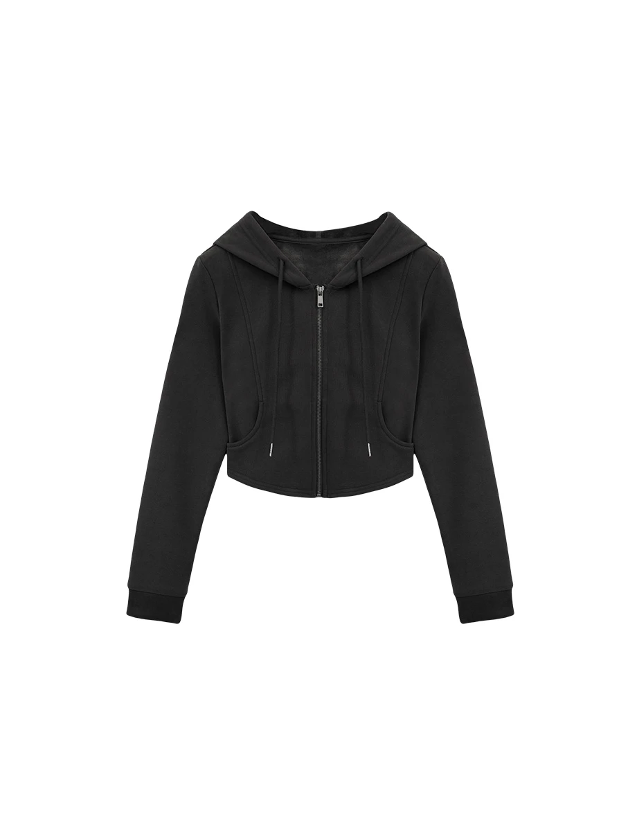 Casual Zip front Cropped Hooded Jacket
