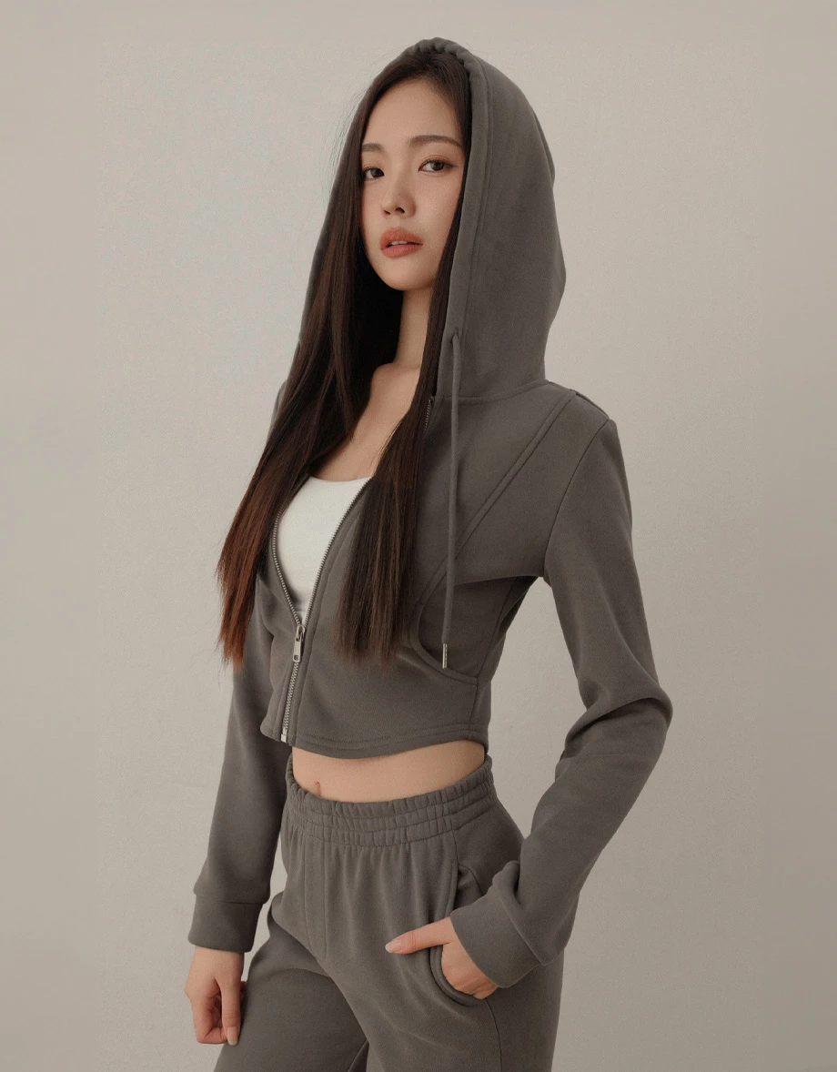 Casual Zip front Cropped Hooded Jacket Casual Zip front Cropped Hooded Jacket