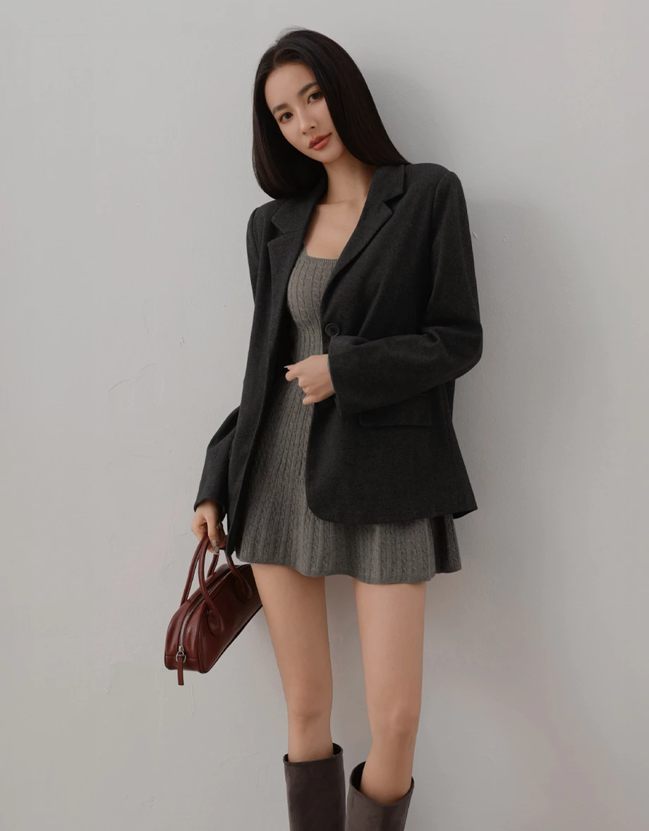 Oversized Double Button Casual Suit Blazer (with Shoulder Pads)