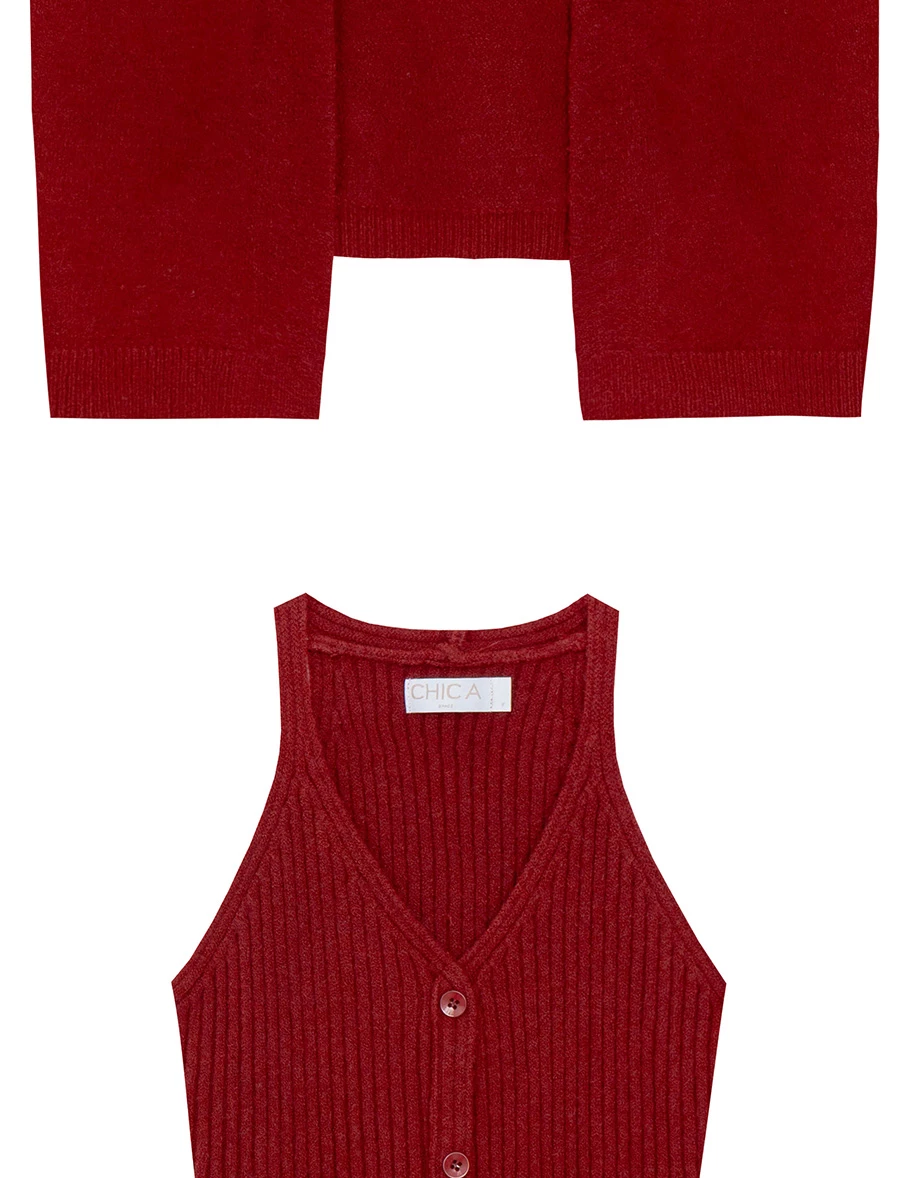 Soft Knit Open Cardigan with Matching Ribbed Buttoned Halter Vest Set Wear