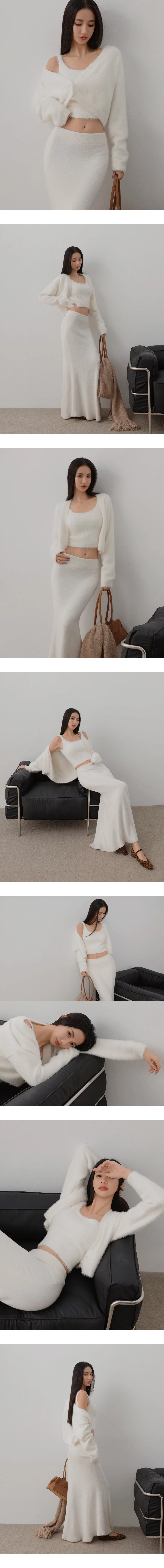 Faux Mink Fur V Neck Cropped Cardigan and Matching Knit Tank Top Set Wear