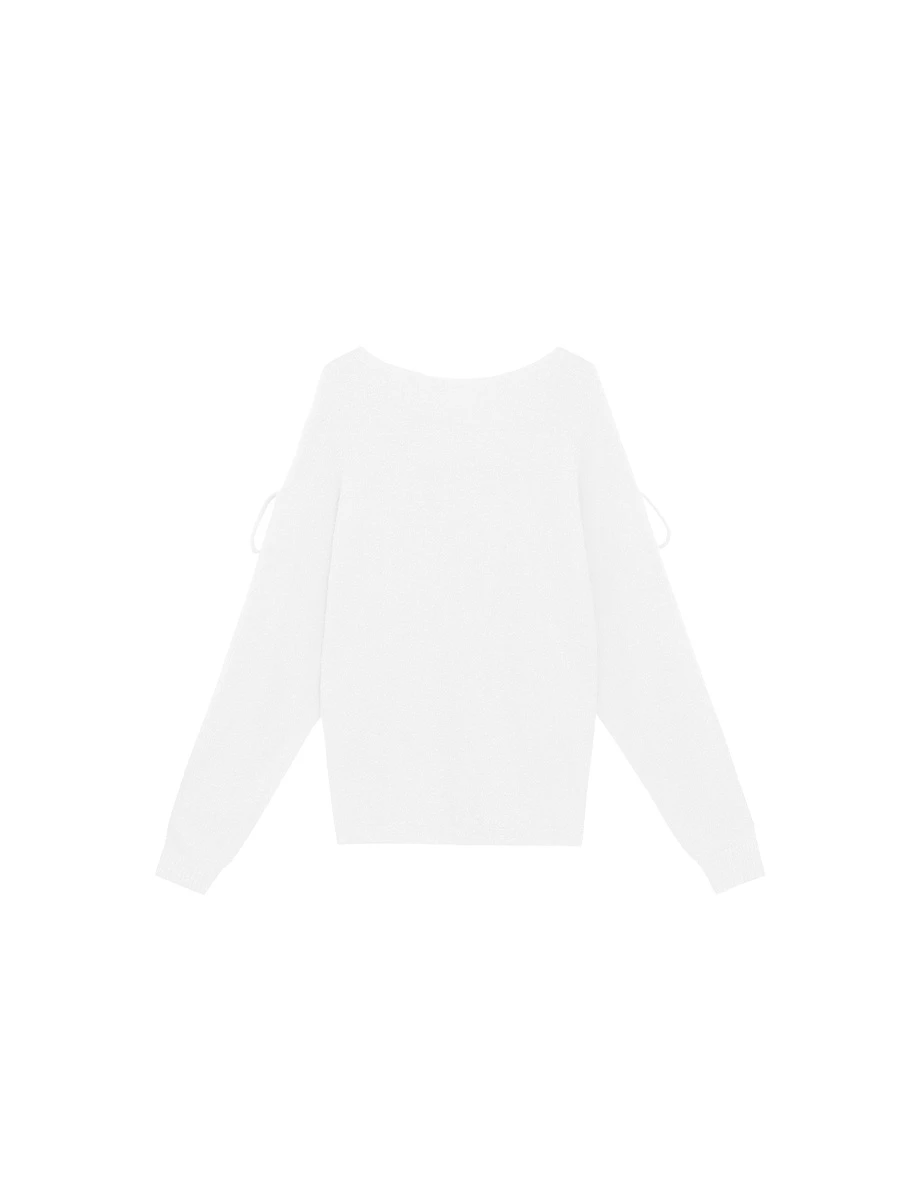 Fluffy Cold Shoulder Knit Top with Adjustable Sleeve Ties