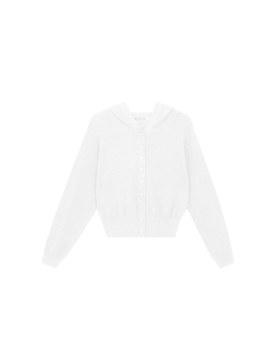 Soft Knit Hooded Button Down Cropped Cardigan